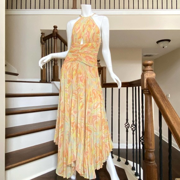 NWT AIIFOS Grace Pleated Halter Chiffon Gown With Chains, size 6 - Picture 8 of 13